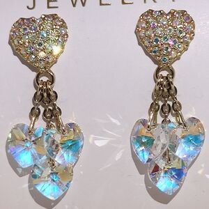 Y2K Kirk's Folly AB crystal earrings in gold setting, Rare- new w/o original box